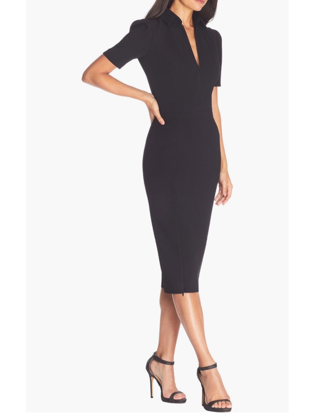 Dress the Population Gloria Front Zip Black Sheath Dress New!
